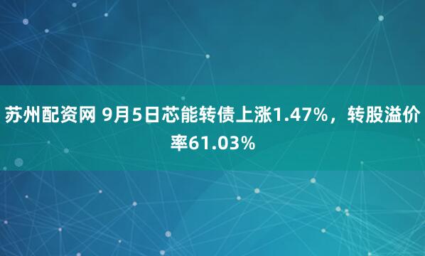 苏州配资网 9月5日芯能转债上涨1.47%，转股溢价率61.03%